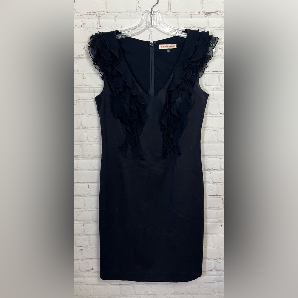Rebecca Taylor Ruffle Detail Sleeveless V Neck Dress